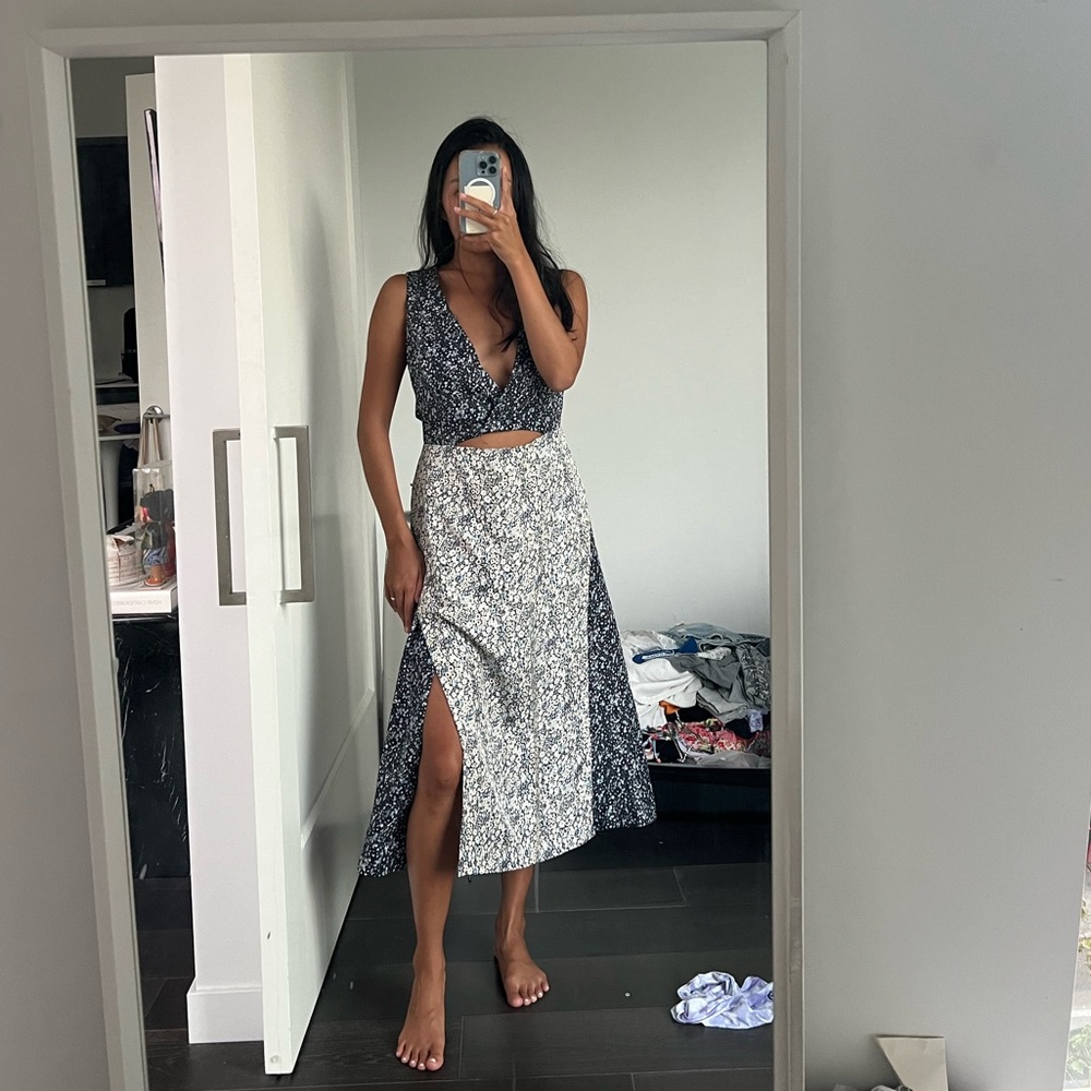 Fall cutout 100% silk midi dress